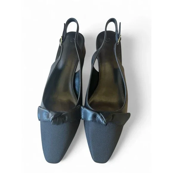 NEW Coutgo Women's 9.5 Pointed Toe Chunky Slingback Bow Low Heels Shoes - Picture 6 of 7